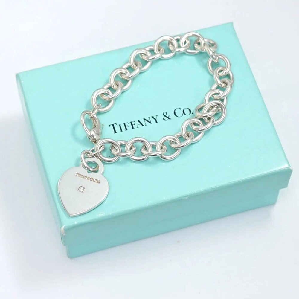 Tiffany & Co. Heart Tag Diamond Chain Bracelet 6.8" Silver 925 Auth w/Box - Picture 7 of 7